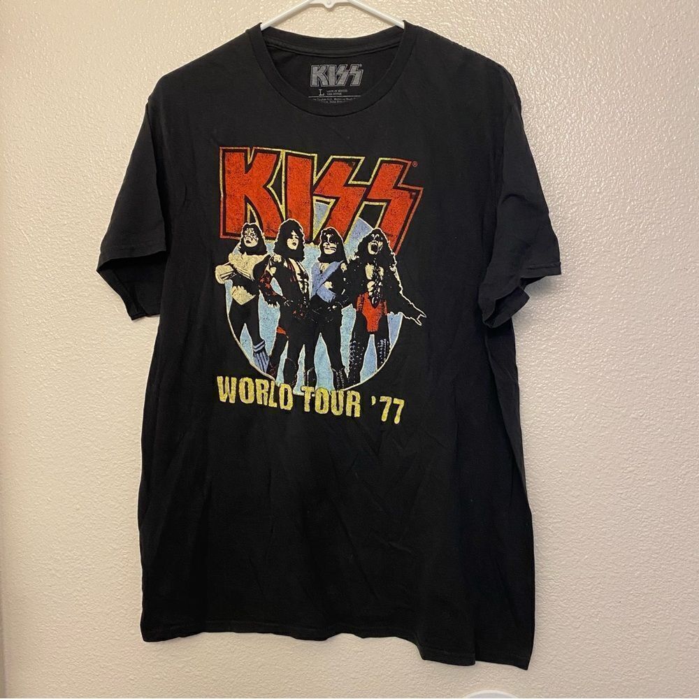 VINTAGE KISS World Tour '77 Graphic Band T-Shirt black unisex concert festival L